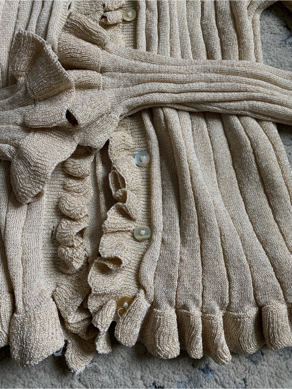 ZARA Women’s Ruffle-Trim Ribbed Cardigan - Cream - Picture 5 of 8